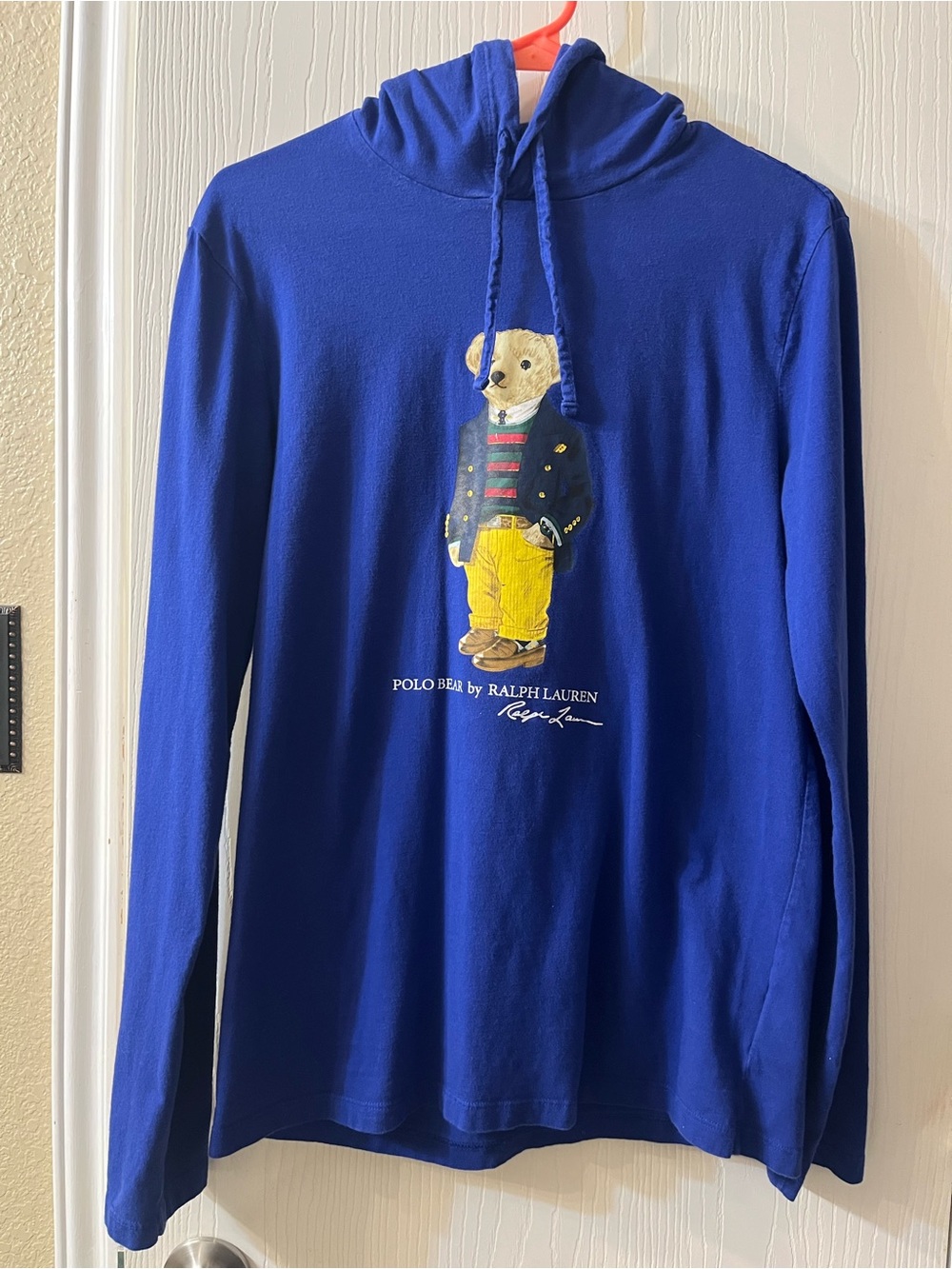 🛍️Ralph Lauren Men’s Small Royal Blue Hooded Long-Sleeve Tee with Polo Bear